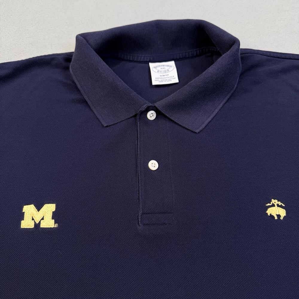 Michigan Wolverines Polo Shirt Mens 2XL Blue NCAA College Brooks Brothers Logo